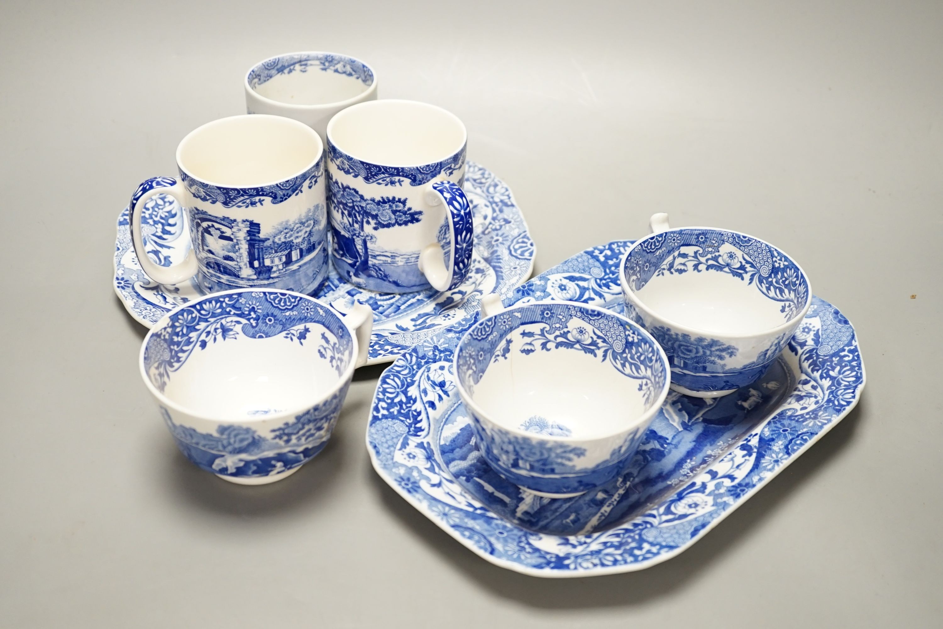 A quantity of Spode Italian blue and white breakfast wares